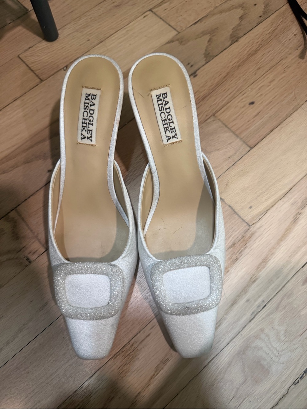 Badgley Mischka White Embellished Slingback Mules